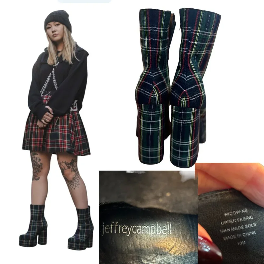 RARE GRAIL JEFFREY CAMPBELL TARTAN PLATFORM LOLITA GRUNGE‎ BOOTS 10 EUC
